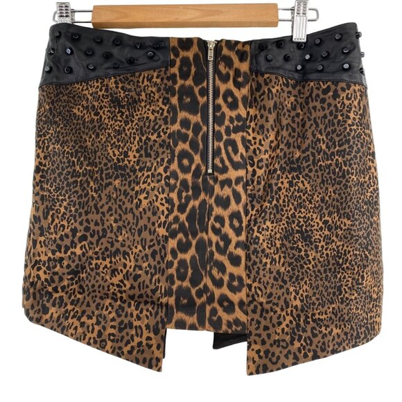 English Rose Leopard Print Studded Mini Skirt Medium - Picture 2 of 7